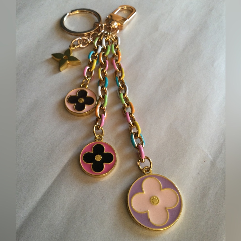Gold-Tone Floral Enamel Multi-Color Keychain Charm